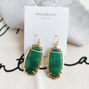 Alicia Bonnie Drop Earrings - Charlotte - Green Cat's Eye Gold